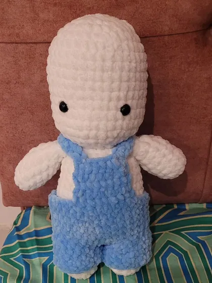 This is the base body for the Fluffy bunny plushie before the ears and face details were added. It shows the first stage of creating a custom amigurumi doll.