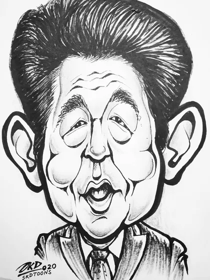 My caricature of former Japanese PM Shinzo Abe, drawn when he declared a state of emergency in Japan to fight the coronavirus.