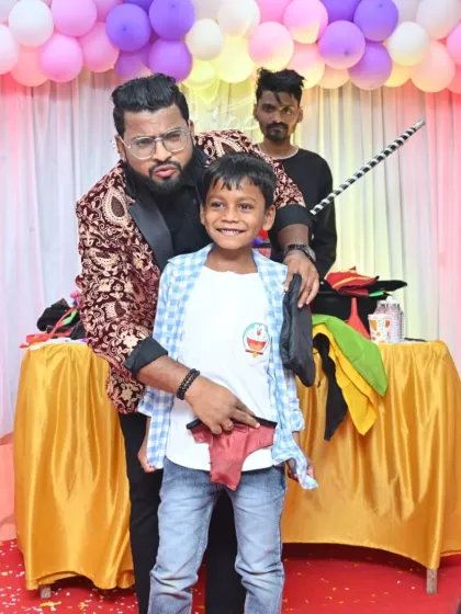 A funny reveal during a comedy routine with a young volunteer. These moments of surprise and laughter are what make a magic show truly entertaining for kids and adults alike.