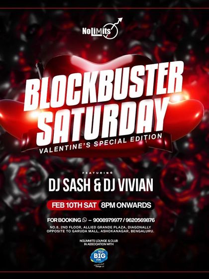 The 'Blockbuster Saturday' Valentine's Special Edition poster, where I teamed up with another DJ for a big celebration.