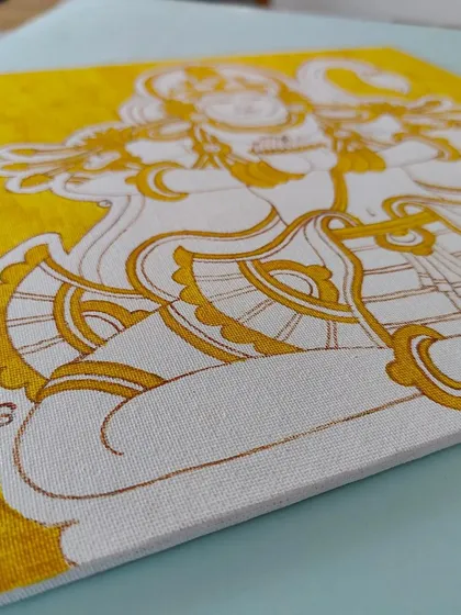 A duplicate of the yellow base coat stage for the Anjeneyar painting.