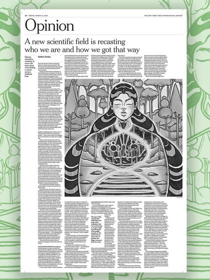 A stylized presentation of my NYT illustration, framed by a pattern derived from the artwork itself.