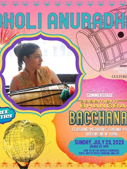 A poster for Dholi Anuradha. My event branding celebrates every musician, from the headliner to the percussionists who provide the essential beats.