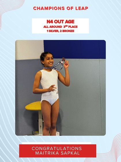 Well done to Maitrika Sapkal for her 3rd place All Around finish in the N4 Out Age category, earning 1 silver and 2 bronze medals.