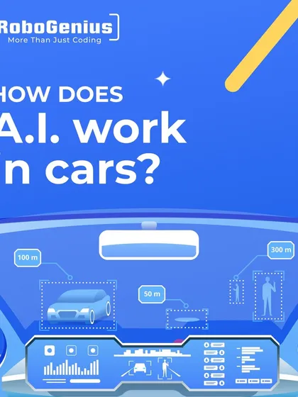 We connect complex topics like AI to things kids see every day, like cars. This visual introduces how artificial intelligence is used in modern vehicles, a topic we explore in our courses to make machine learning concepts tangible and exciting.