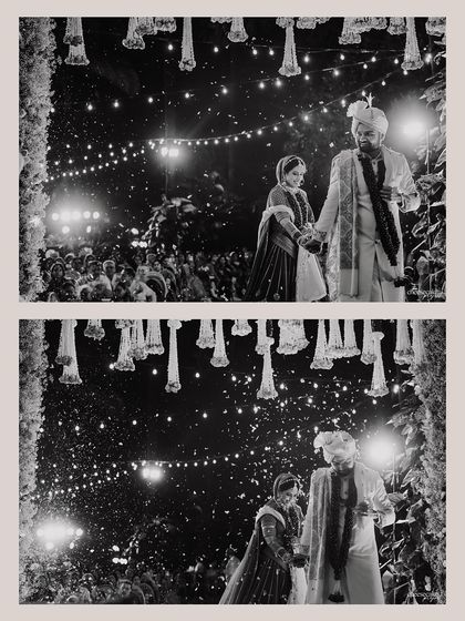 The magic of black and white photography, turning a Phera ceremony into a dramatic, star-like moment.