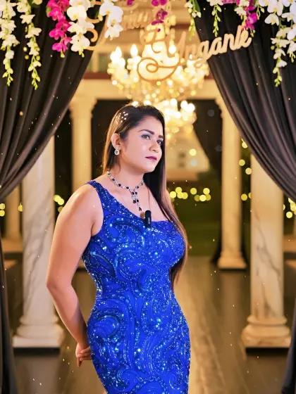 Posing against the stunning backdrop of the Sangeet stage. The decor, lighting, and my presence all come together to create a picture-perfect setting for the celebration.
