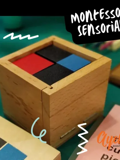 Sensorial materials, like the Binomial Cube shown here, are the heart of the Montessori classroom. They are designed to refine a child's senses of sight, touch, sound, and more, which is the foundation for intellectual development.