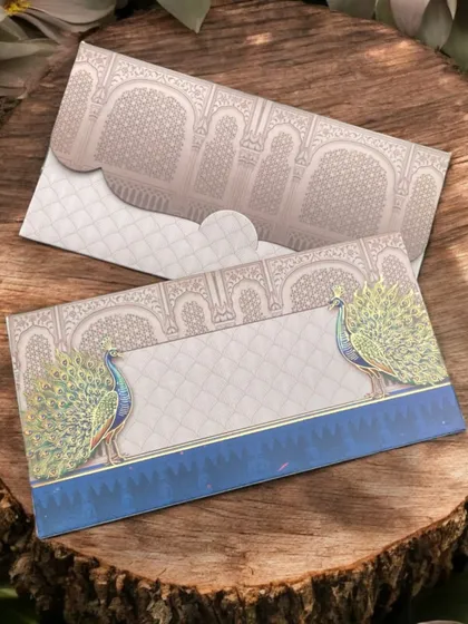 Our peacock-themed money envelopes are perfect for sagan or shagun at Indian weddings. The elegant design adds a special touch to your gift.