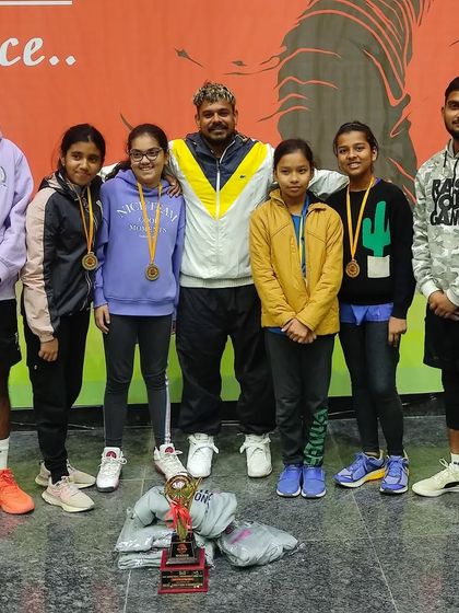 Posing with the victorious girls' team and their coaches. A proud moment for the entire coaching staff and the #ballinfam.