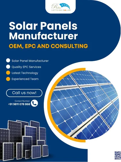 This poster highlights my comprehensive services as a solar panel manufacturer, offering OEM, EPC, and consulting with a focus on the latest technology and quality service.