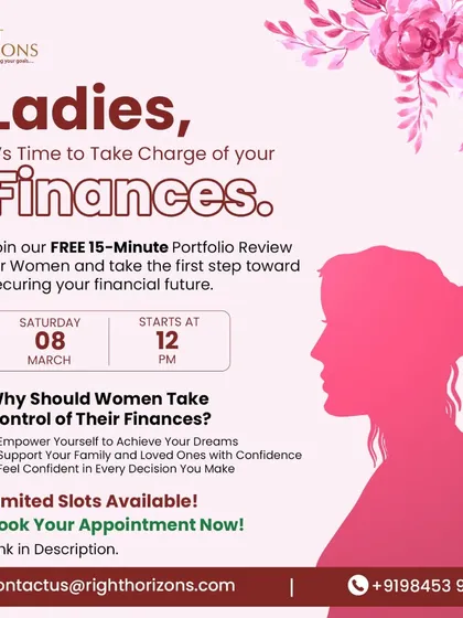 An announcement for our free 15-minute portfolio review for women, held on International Women's Day. The event was designed to help women take charge of their finances and support them in achieving their dreams with confidence.