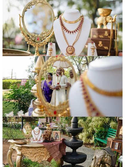 A glimpse into the fine details of a traditional wedding. From the antique jewelry display to the groom's reflection in a vintage mirror, I style every element to contribute to the story of the day.