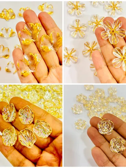 These golden and iridescent decorative add-ons are perfect for giving your resin art a touch of sparkle and elegance. The collection includes various flower and leaf shapes.
