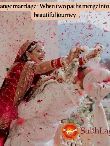 A joyful bride playfully places the garland on her groom, a moment filled with laughter and love. We believe the arranged marriage journey should be filled with such happy memories.
