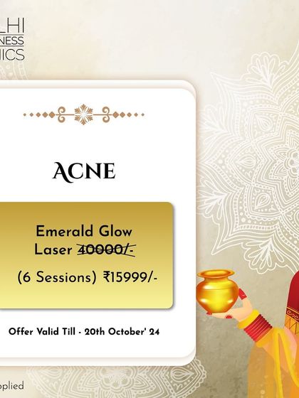 Our Karwa Chauth offer on the Emerald Glow Laser treatment for acne, including six sessions at a special festive price.