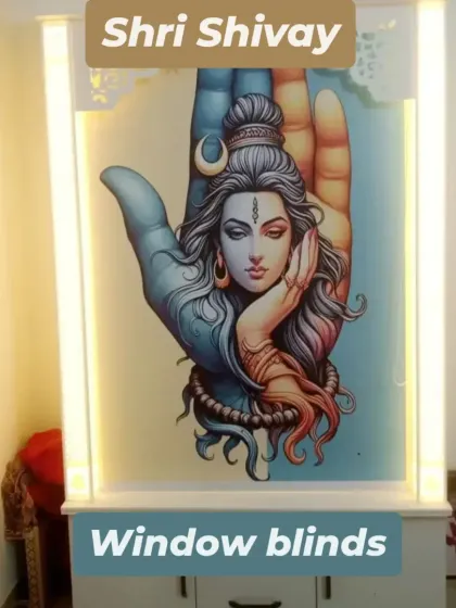 I created this custom 'Shri Shivay' window blind specifically for a pooja room. The backlighting enhances the divine artwork, creating a serene and spiritual focal point in the home.
