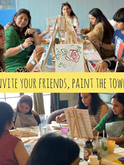 This is what pure, relaxed fun looks like. A snapshot from one of our sip and paint workshops where a group of friends are completely absorbed in their art, sharing conversations and creating together. It's the perfect plan for a weekend get-together.