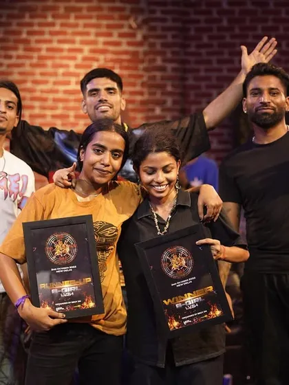 Another shot of the b-girl winners and judges. Recognizing and awarding talent is a key part of how we support the growth of the breaking community.