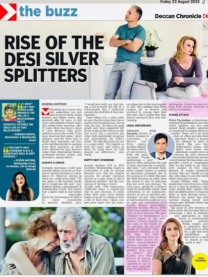 I was honored to be featured in the Deccan Chronicle and The Asian Age for my insights on the rise of "Grey Divorce" among older couples. This article discusses the social and legal complexities of ending a long-term marriage.