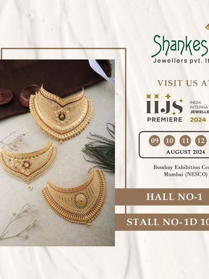 An invitation to visit us at IIJS Premiere 2024. This poster showcases our heart-shaped chokers and provides all the necessary event details.