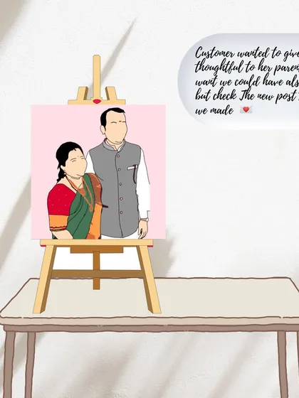 This graphic shows a mockup of what an illustrated canvas for parents could look like. It's part of a series showing the creative process and the final product.