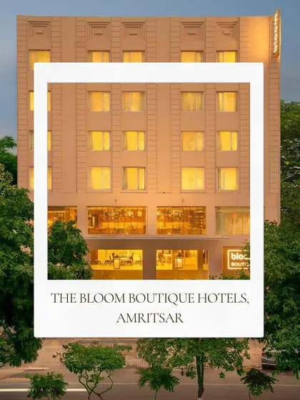 The exterior of the Bloom Boutique Hotel in Amritsar. The architecture is clean and contemporary, providing a canvas for the colorful and character-rich interiors that define the brand's unique experience.