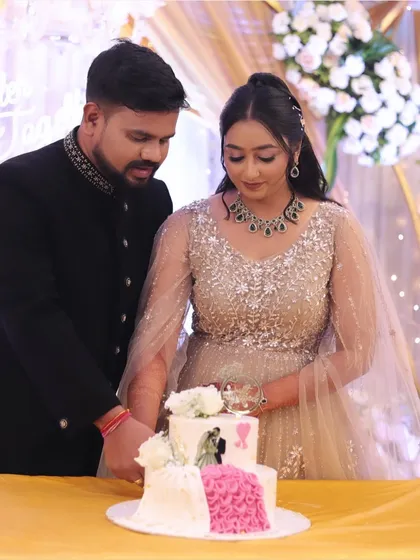 The sweetest beginning. We styled this bride for her engagement cake-cutting ceremony with a soft, elegant look that perfectly matched the romance of the moment.