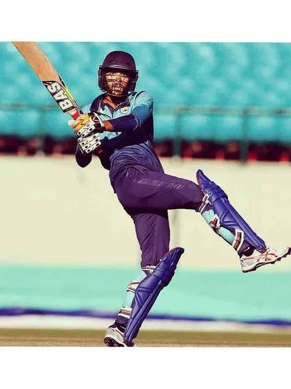 Chaitanya Bishnoi playing a stylish shot. We are proud of his contributions to the Haryana cricket team in the Vijay Hazare Trophy.