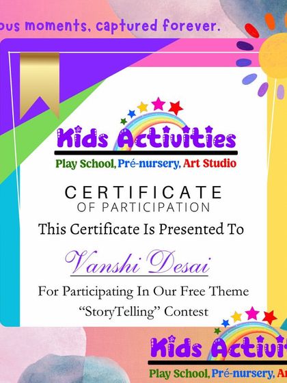 A certificate of participation for one of our young storytellers. We believe in recognizing every child's effort and courage to share their voice.