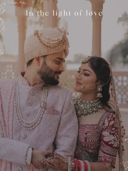 An intimate moment between the bride and groom, captured in the soft, warm light of their wedding day. These are the quiet, in-between moments that tell the real story of your love.