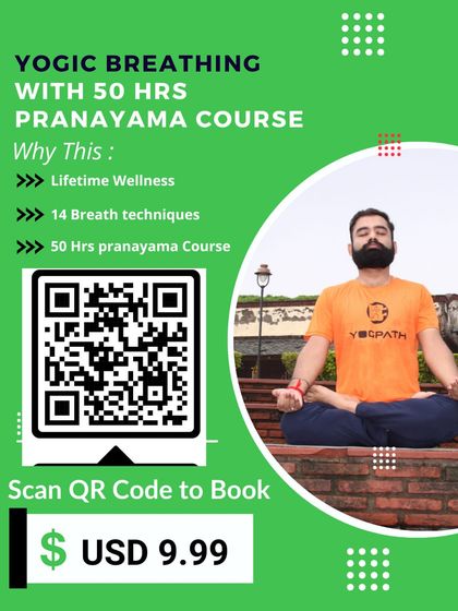You can book our 50-hour Yogic Breathing course by simply scanning the QR code. This program provides lifetime wellness tools by teaching 14 distinct breath techniques to rejuvenate your body, mind, and soul.