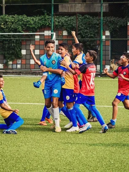 Pure elation as our U13 team celebrates a goal that helped them advance to the semi-finals.