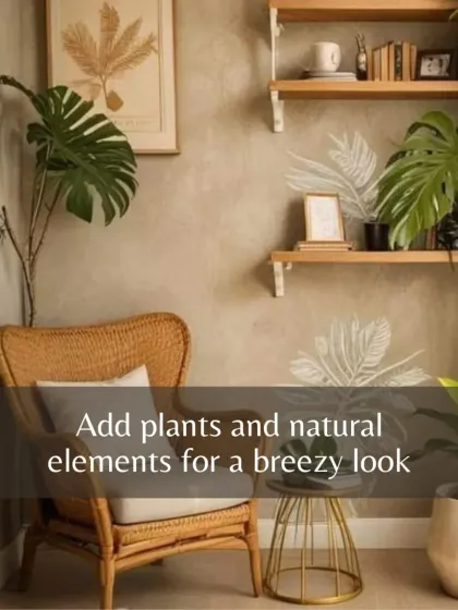 Add plants and natural elements for a breezy look. Wicker furniture, potted plants, and natural wood tones can make even a small indoor space feel open and connected to the outdoors.