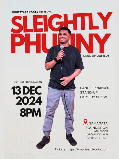 A monthly event poster for December featuring Sandeep Nanu's show, highlighting our continued support for local artists.