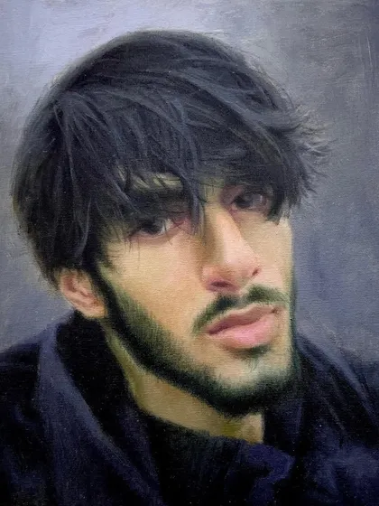 This modern portrait of a young man was a commission. I focused on capturing a contemporary feel and a contemplative mood, using oil on linen to build up the tones and textures of the piece.