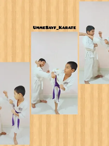 Geri in Karate means kick. Here, two young students are practicing a basic block and kick sequence, learning the fundamentals of self-defense. 🥋❤️