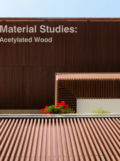 This image shows a material study of acetylated wood. We choose materials that are not only beautiful but also durable and responsibly sourced, locking in carbon and reducing environmental impact.