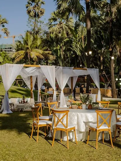 The simple and chic outdoor seating arrangement, ideal for an intimate celebration.