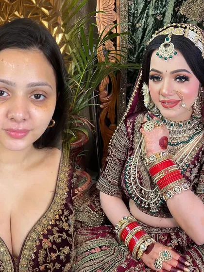 This is the power of makeup. A complete transformation showing how the right techniques can enhance natural beauty and create a stunning bridal look. This is the level of skill you will learn to achieve.