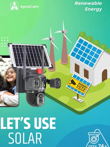 This graphic illustrates the power of solar energy for 24/7 security. My 3-lens 4G solar camera provides complete coverage for homes and remote areas, independent of the power grid.