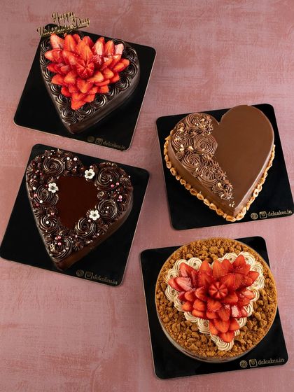 My collection of Heart Cakes for Valentine's Day. I offer a range of flavors, from traditional chocolate strawberry to hazelnut divine, all in a romantic heart shape.
