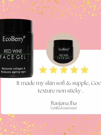 "It made my skin soft & supple. Good texture, non-sticky." A verified customer review of my Red Wine Face Gel.