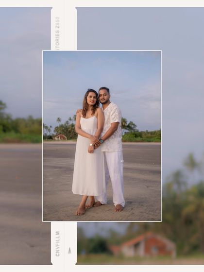 A film-strip style portrait of the couple on a serene Goan beach. The clean, simple edit gives it a modern and timeless feel.