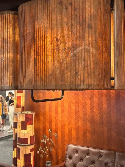 A large, textured pendant light from At Home with Wriver. The use of natural, fibrous material to create a warm, diffused light resonates with our own design sensibilities.