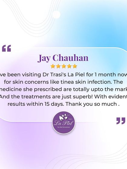 This patient came to us with a tinea skin infection, a type of fungal infection. Their review highlights the quick and evident results achieved within 15 days of starting our prescribed medication and treatments, showing the importance of accurate diagnosis and effective care.