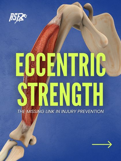 Eccentric Strength: The Missing Link in Injury Prevention. This infographic introduces the concept of eccentric muscle contractions, the controlled lengthening of a muscle, which is often overlooked but critical for absorbing force and preventing injuries.