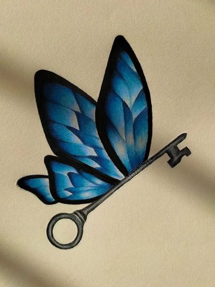 The finished enchanted key drawing with dramatic lighting.