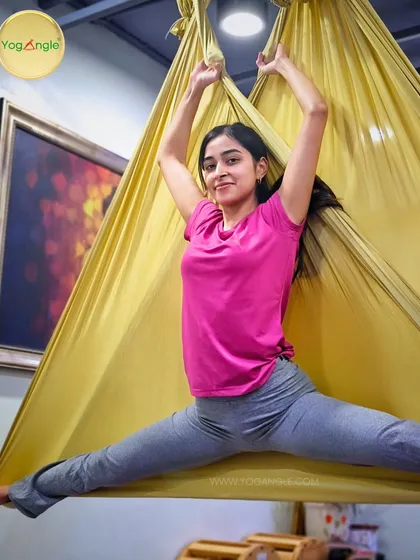 Aerial yoga is a playful practice that brings so much joy. Using the hammock for support, you can safely explore poses like the splits, improving your flexibility and achieving things you might not have thought possible.