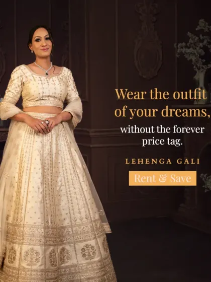 Wear the outfit of your dreams, without the forever price tag. This classic ivory lehenga with gold embroidery is a timeless and elegant choice for any bride or wedding guest.